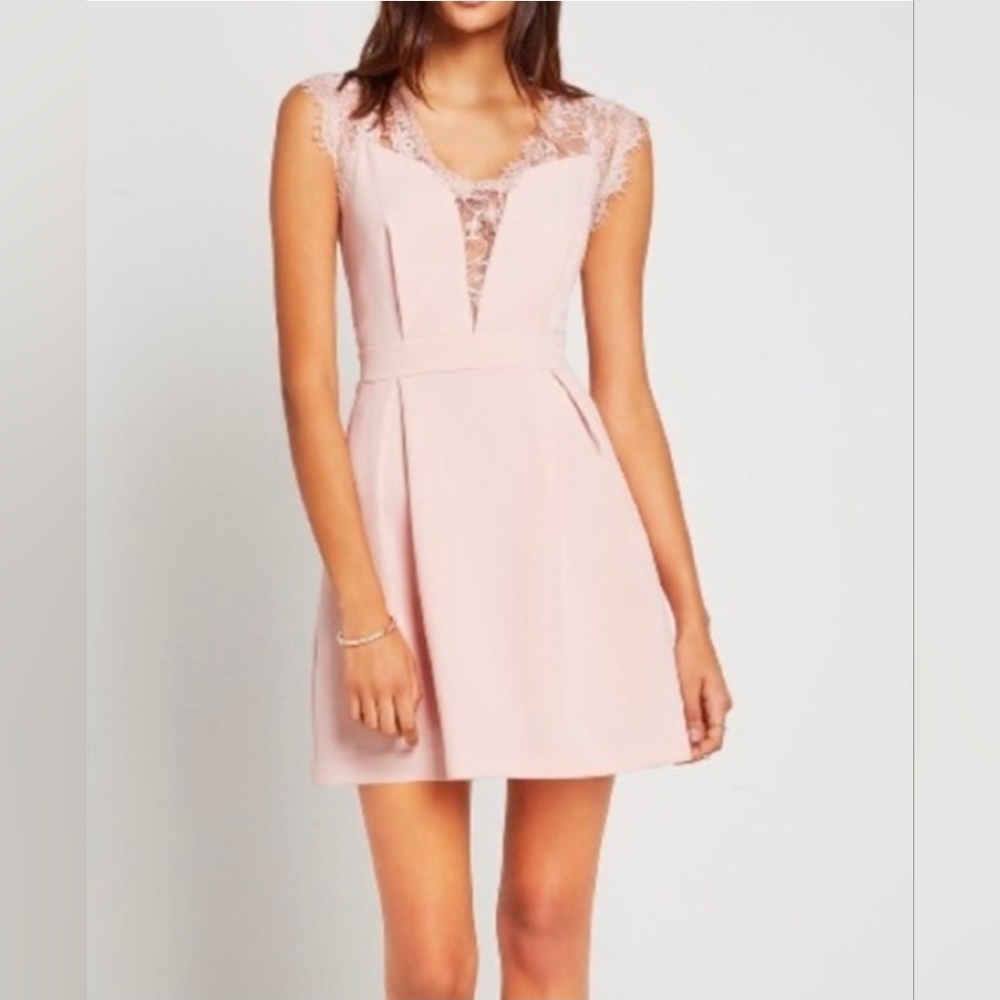 bcbgeneration Women's Blush Pink Lace Inset Pleated Mini Dress 12